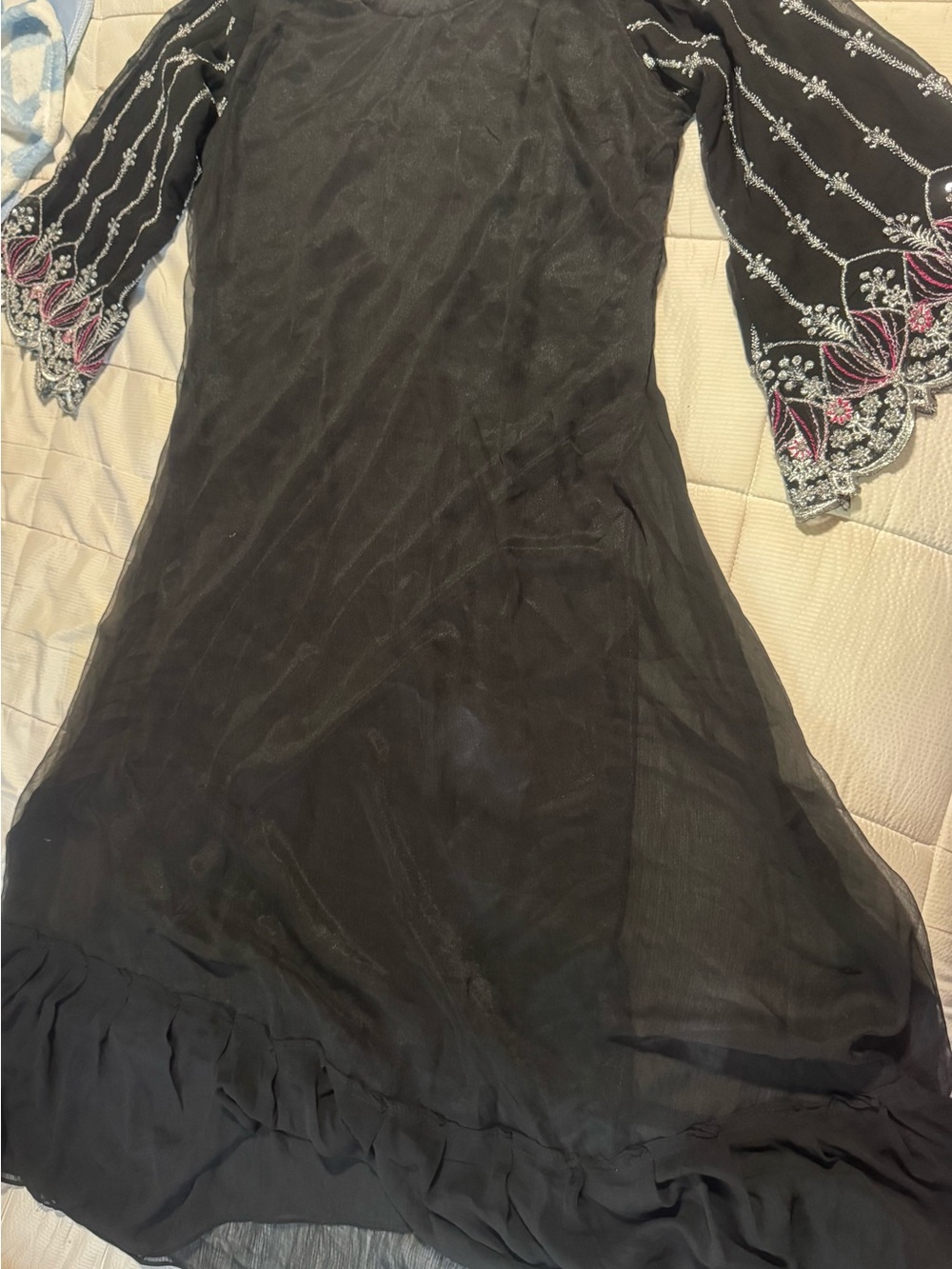 Black Embroidered Sleeve Women's Dress